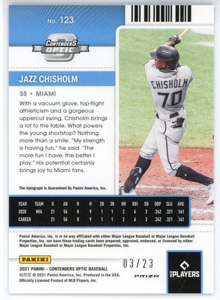 Jazz Chisholm Autographed 2021 Panini Contenders Optic Cracked Ice Prizm Rookie Card #123