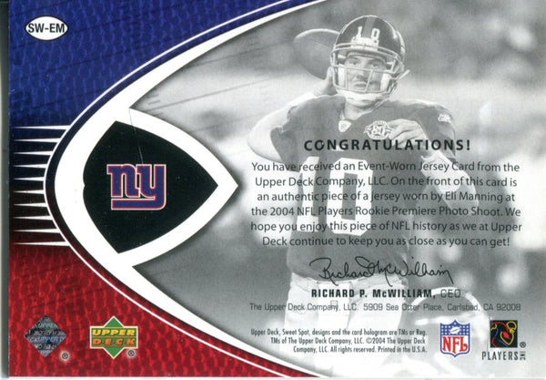 Eli Manning 2004 Upper Deck Game Worn Jersey Card