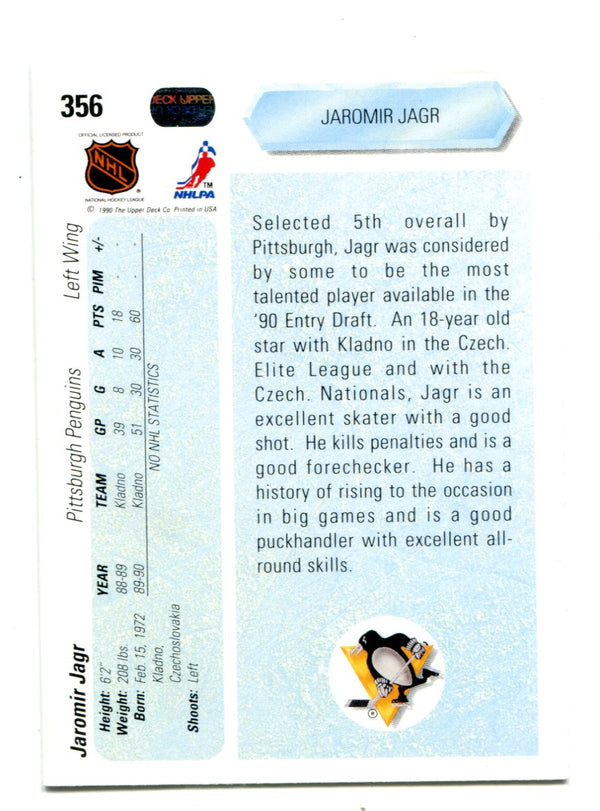 Jaromir Jagr 1990 Upper Deck #356 Card