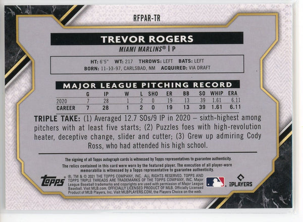 Trevor Rogers Autographed 2021 Topps Triple Threads Rookie Jersey