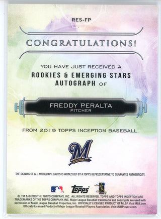 Freddy Peralta Autographed 2019 Topps Inception Card #RES-FP