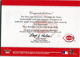 Ted Kluszewski 2002 Fleer Game Used Jersey Card /100