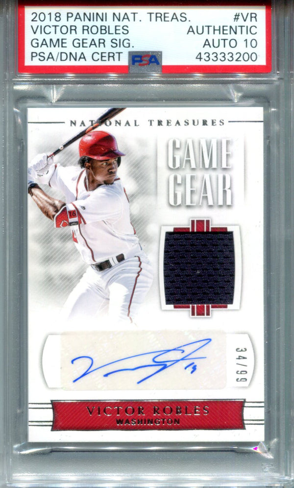 Victor Robles 2018 Panini National Treasures Game Gear Signatures Card #34/99 (PSA)