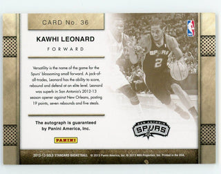 Kawhi Leonard 2012-2013 Panini Gold Strike Autographed Card /249