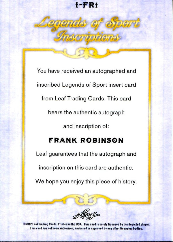 Frank Robinson 2012 Leaf Legends of Sport Autographed Card