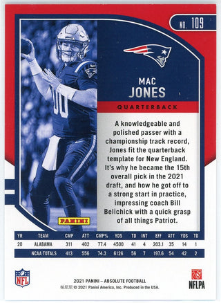 Mac Jones 2021 Panini Absolute Rookie Card #109