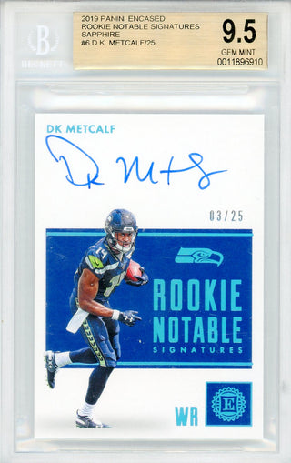 DK Metcalf Autographed 2019 Panini Encased Rookie Notable Signatures Sapphire Card #6 (BVG 9.5/10)