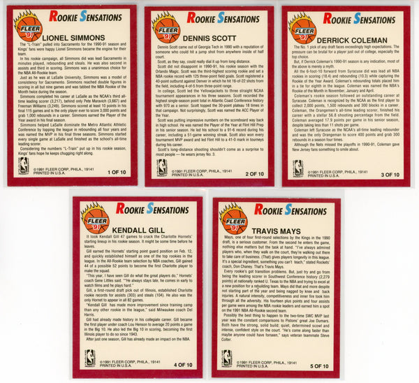 1991 Fleer Rookie Sensations Set of 10 Cards
