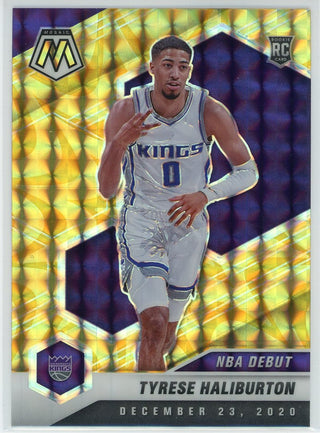 Tyrese Haliburton 2020-21 Panini Mosaic Yellow Prizm NBA Debut Rookie Card #264