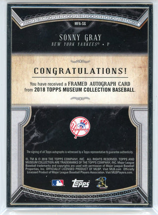 Sonny Gray Autographed 2018 Topps Museum Collection Framed Card #MFA-SG