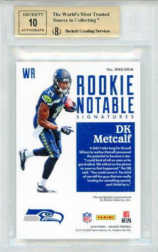 DK Metcalf Autographed 2019 Panini Encased Rookie Notable Signatures Sapphire Card #6 (BVG 9.5/10)