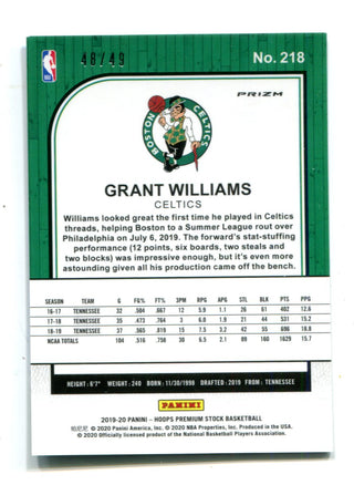 Grant Williams 2019-20 Panini NBA Hoops Premium Stock Blue Shock #218 48/49