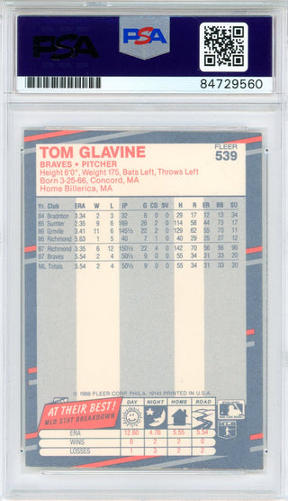 Tom Glavine Autographed 1988 Fleer Card #539 (PSA Auto Gem Mt 10)