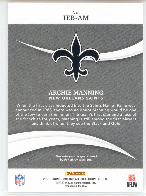 Archie Manning Autographed 2021 Panini Immaculate Collection Eye Black Card #IEB-AM