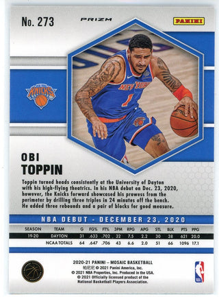 Obi Toppin 2020-21 Panini Mosaic Blue Prizm NBA Debut Rookie Card #273