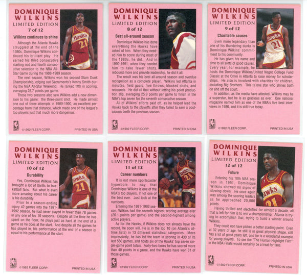 1992 Fleer Dominique Wilkins Limited Edition Set of 12 Cards