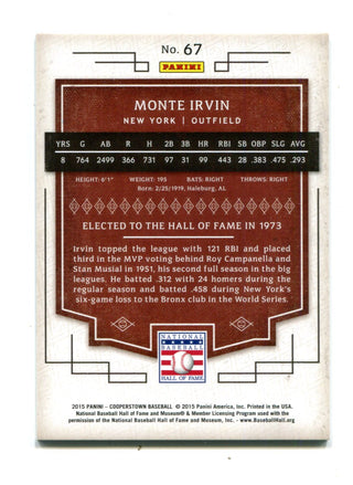 Monte Irvin 2015 Panini Cooperstown #67 Card 06/10