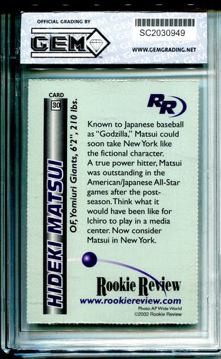 Hideki Matsui 2002 Rookie Review Unsigned Card (GEM)