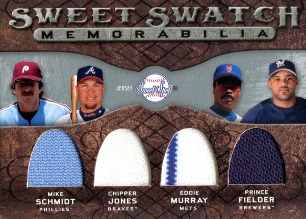 Mike Schmidt, Chipper Jones, Eddie Murray & Prince Fielder 2009 Upper Deck Sweet Spot Sweet Swatch Jersey Card