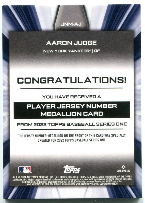 Aaron Judge Topps Commemorative Jersey Number Medallion