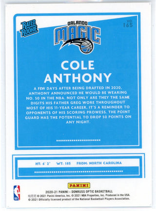 Cole Anthony 2020-21 Panini Donruss Optic Rated Rookie Card #165