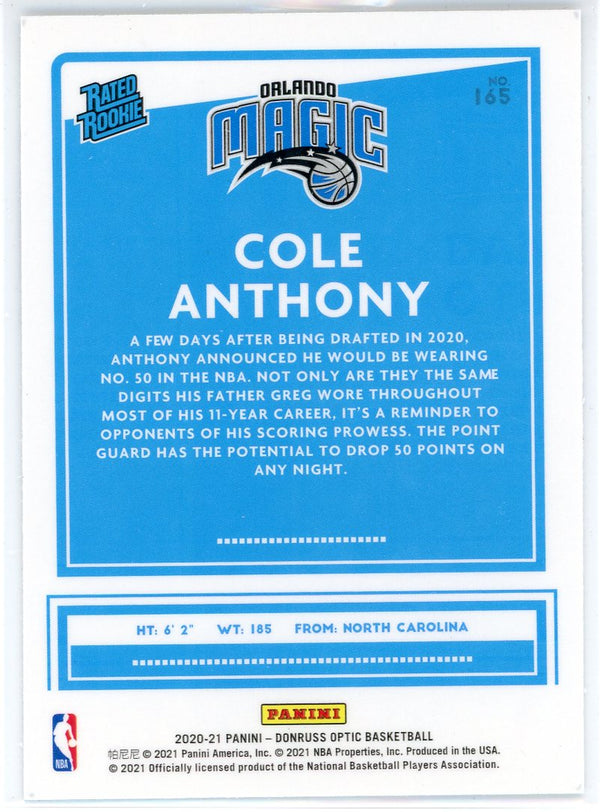 Cole Anthony 2020-21 Panini Donruss Optic Rated Rookie Card #165