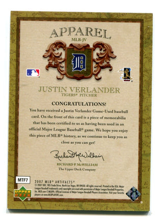 Justin Verlander SP Upper Deck Jersey Card