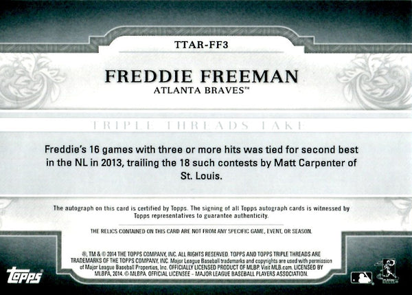 Freddie Freeman 2014 Topps Triple Threads Game Used/Autgraphed Card #5/18