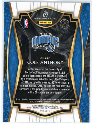 Cole Anthony 2020-21 Panini Select Premier Level Red/Yellow Prizm Rookie Card #177