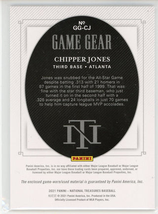 Chipper Jones 2021 Panini National Treasures Game Gear Patch Card #GG-CJ
