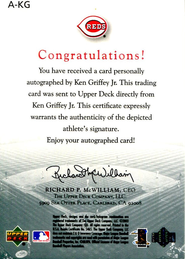 Ken Griffey Jr. 2003 Upper Deck Game Face Autographed Card