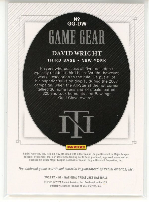 David Wright 2021 Panini National Treasures Game Gear Patch Card