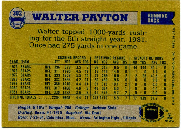 Walter Payton 1982 Topps