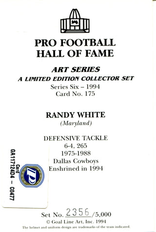 Randy White "HOF 06" Autographed 2006 Goal Line Art Card