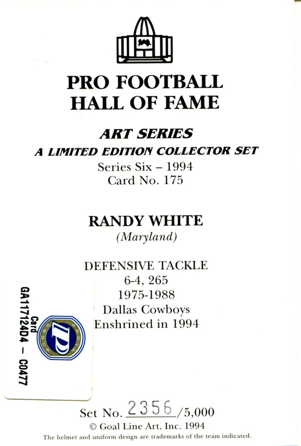 Randy White "HOF 06" Autographed 2006 Goal Line Art Card