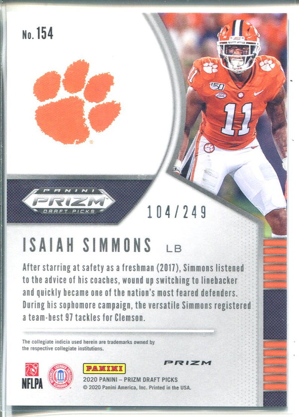 Isaiah Simmons 2020 Prizm Draft Picks Green & Yellow Rookie Card 104/249