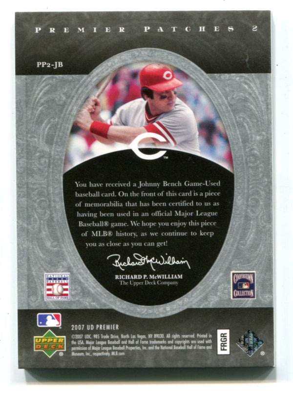 Johnny Bench 2007 Upper Deck Premier Patches #PP2JB Card 40/75