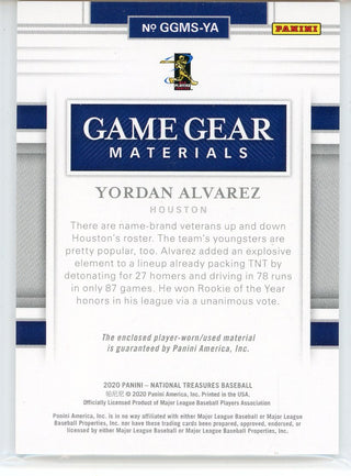 Yordan Alvarez 2020 Panini National Treasures Game Gear Patch Card #GGMS-YA