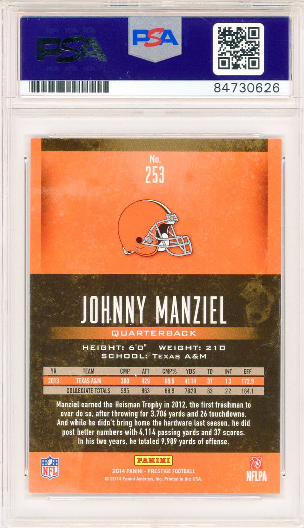 Johnny Manziel Autographed 2014 Panini Prestige Rookie Card #253 (PSA Auto)