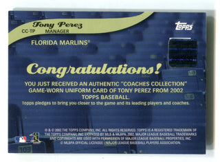 Tony Perez 2002 Topps Coaches Collection Game Worn Uniform Card #CCTP