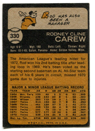 Rod Carew 1973 Topps Card #330