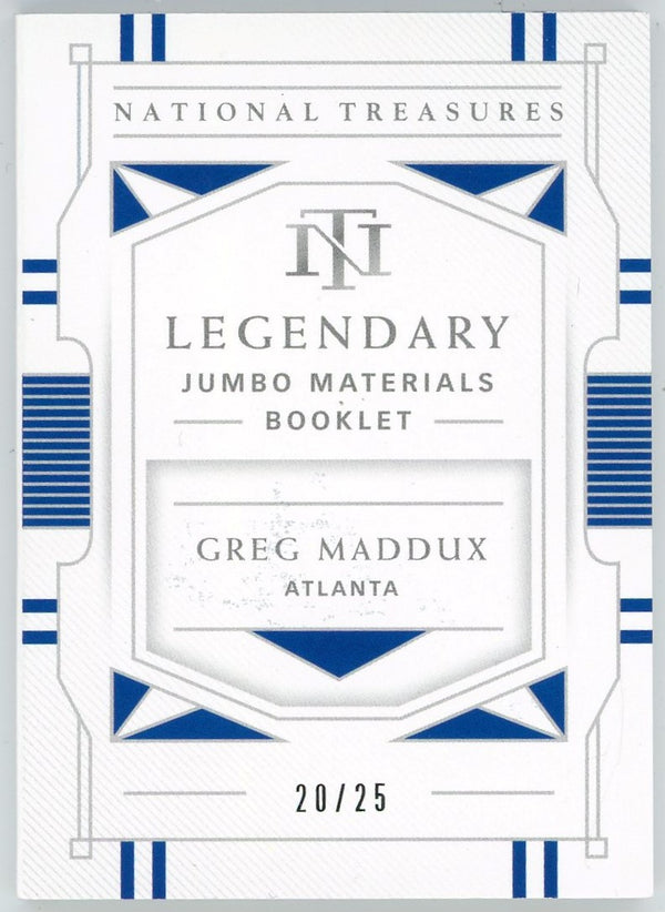 Greg Maddux 2021 Panini National Treasures Jumbo Materials Booklet Patch Card #LJB-GM