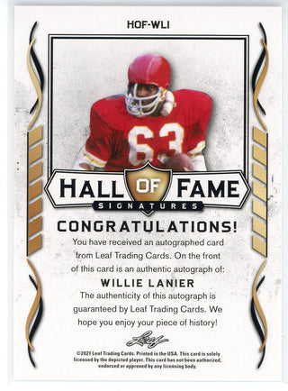 Willie Lanier Autographed 2021 Leaf Hall of Fame Card #HOF-WLI