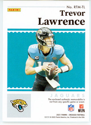 Trevor Lawrence 2021 Panini Encased Rookie Patch Card #TRM-TL