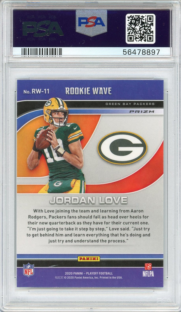 Jordan Love 2020 Panini Playoff Silver Wave Rookie Card #RW11 (PSA)