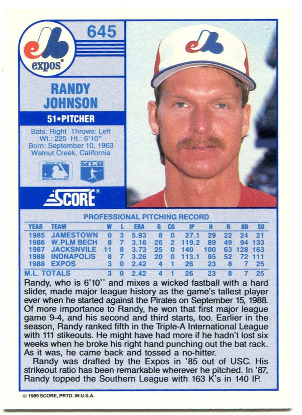 Randy Johnson 1989 Score Rookie Card