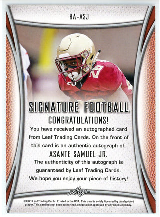Asante Samuel Jr. Autographed 2021 Leaf Rookie Card #BA-ASJ