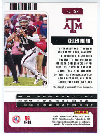 Kellon Mond Autographed 2021 Panini Contenders Campus Ticket Rookie Card #127