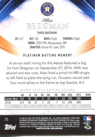 Alex Bregman 2017 Bowman Platinum Rookie Card Back