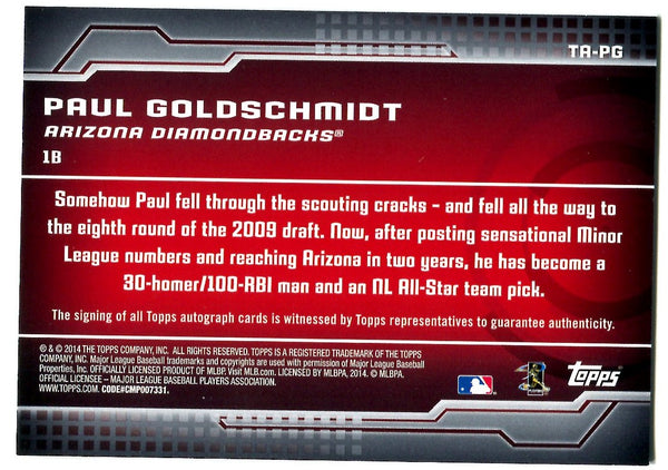 Paul Goldschmidt 2014 Topps Autographed Card